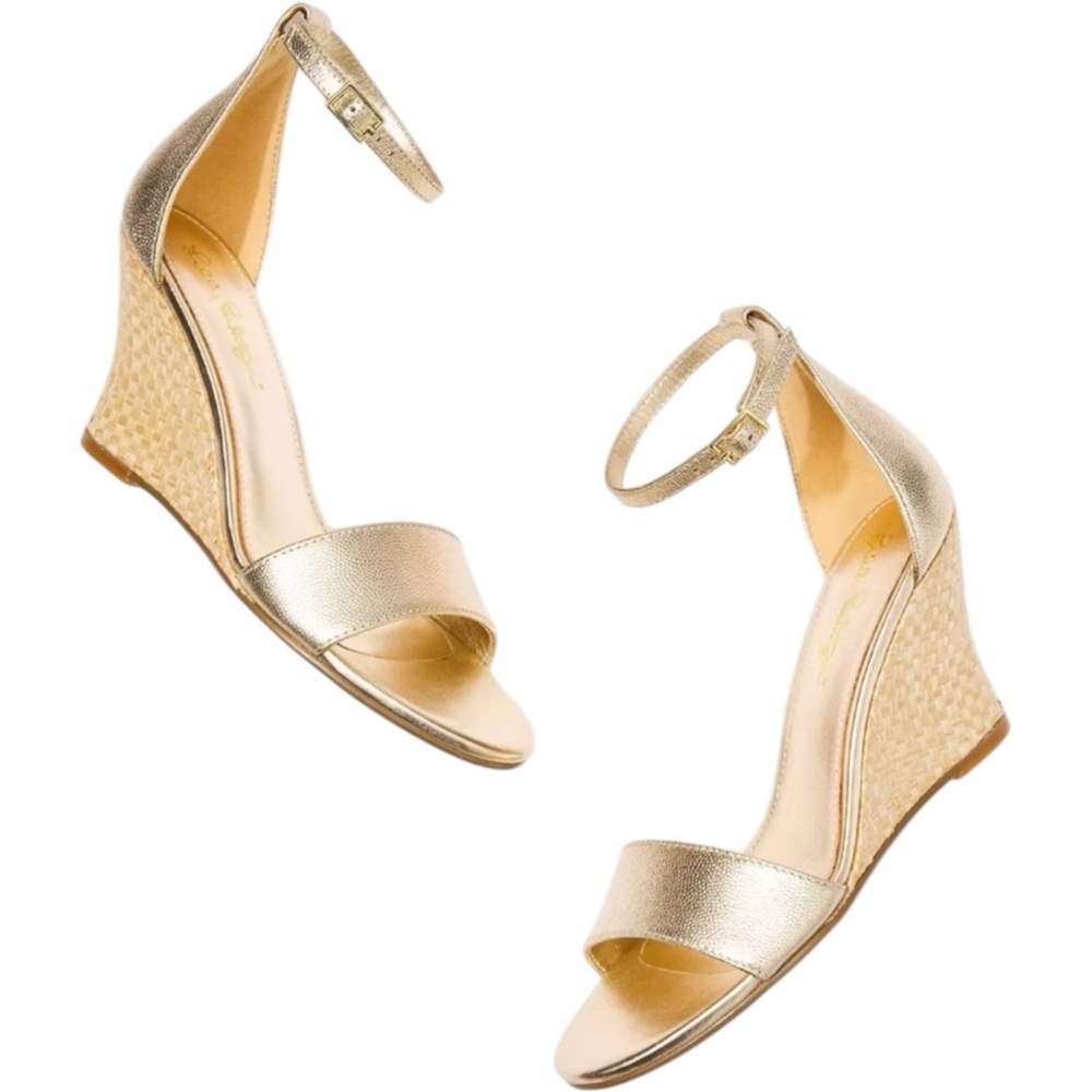Lilly Pulitzer Gold Bridgette Wedge Shoes - 9.5 EUC 9 1/2